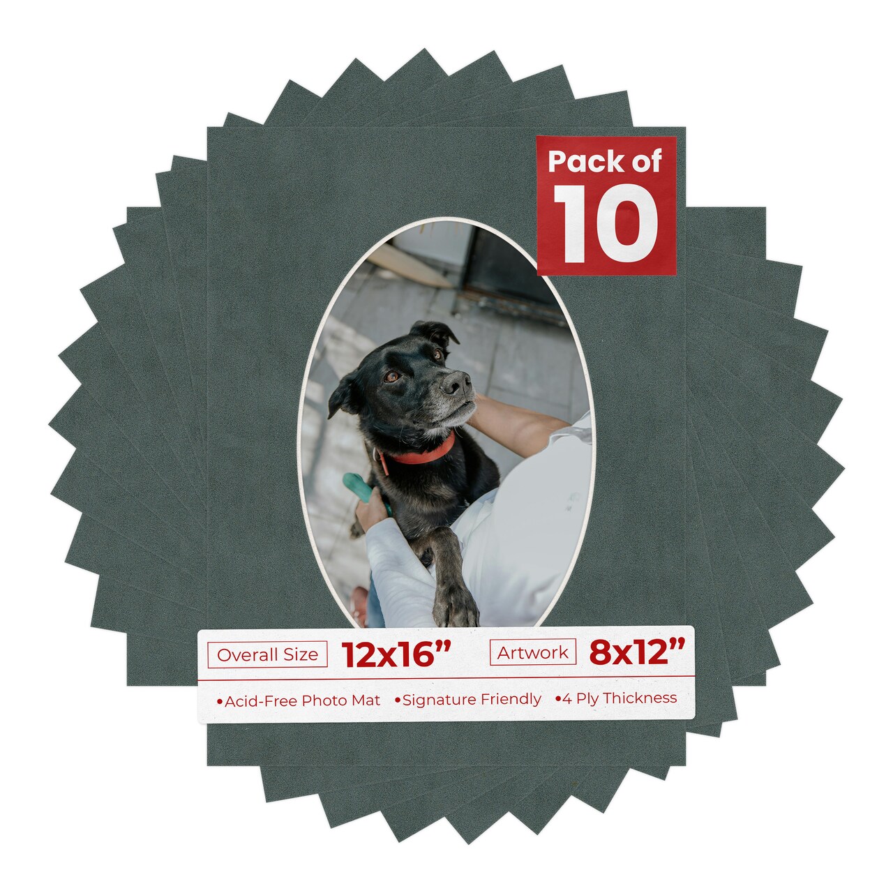 Dark Grey Suede Mat Board for 12x16 Frames - Oval Opening for 8x12 Photos